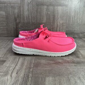 Hey Dude Slip Stretch Women's size 8 Canvas Hot Pink Mules